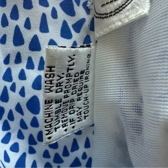 Vintage Liz Roberts Womens Blue White Polka Dot Tie Neck Dress Size 14 Retro 80s - Picture 10 of 11
